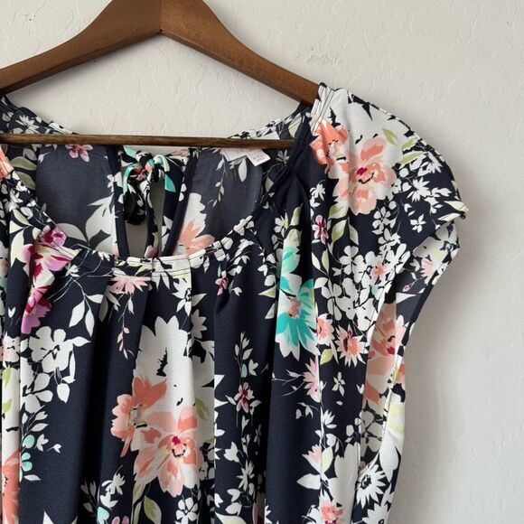 LC Lauren Conrad Floral Cap Sleeve Pleat Neck Tie Waist Dress Size XXL - Picture 3 of 8